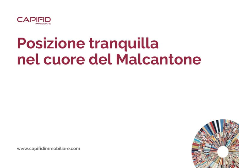 Advertisement for real estate services, focusing on a tranquil position in the heart of Malcantone