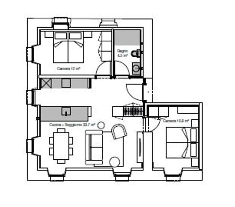 Main room, bedroom, terrace, living room, dining room, kitchen