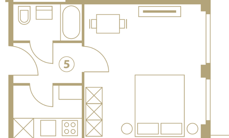 1 bedroom, 1 bathroom, living room, kitchen