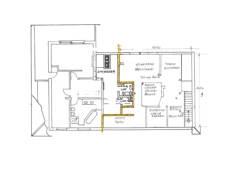 Living room, kitchen, two bedrooms, bathroom, laundry room, balcony, studio, hallway