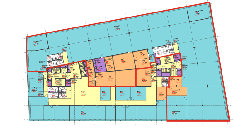 Various rooms labeled including bathrooms, toilets, storage, storage rooms, offices, utility rooms, meeting rooms, and corridors