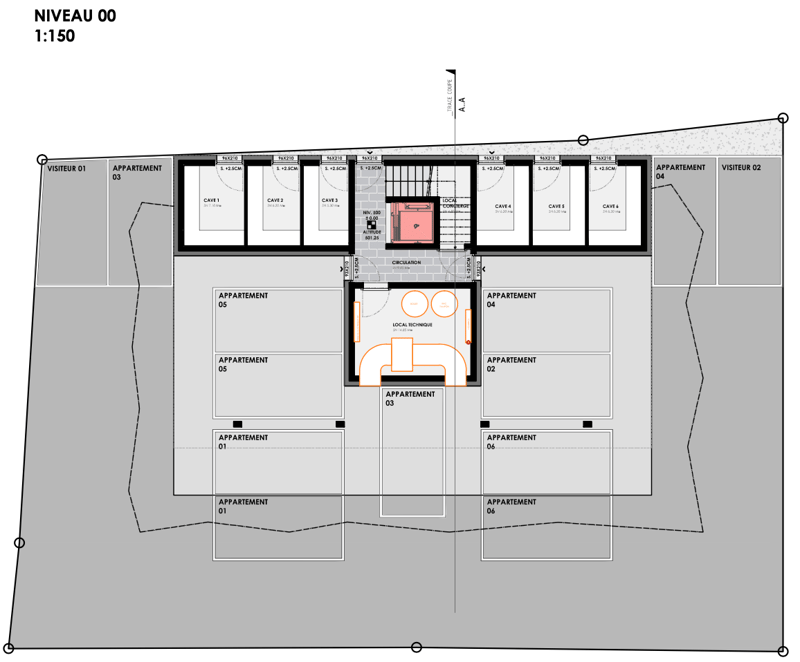 6 apartments, each with 3 rooms, common areas, raised ground floor, central heating