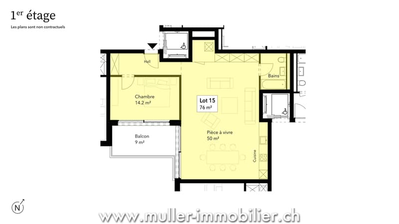 Apartment 2.5 rooms with balcony and unobstructed view, 5 minutes from Romont (12)
