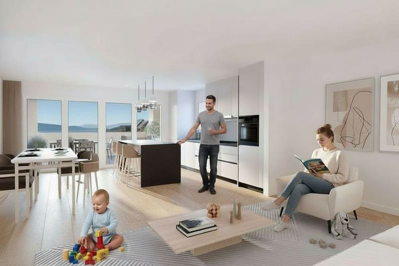 Bell'appartamento nuovo, grande superficie, vista lago e balcone generoso (2)
