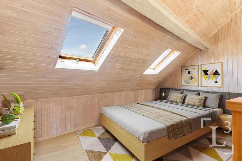 Espace disponible en attique d'env. 30 m2 (Homestaging, mobilier uniquement!) / Available attic space of approx. 30 m2 (Homestaging, furniture only!)