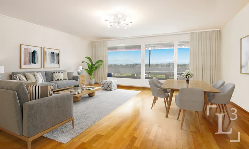 Home staging : Séjour/salle à manger avec cheminée