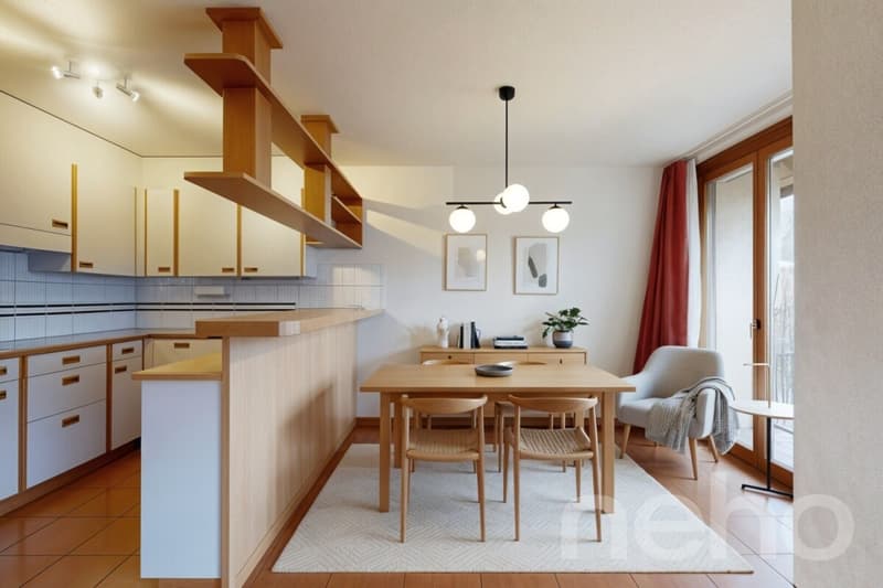 Appartamento luminoso 4.5 locali con camino, balcone, e vista sul verde. Vicino a Thun. (4)
