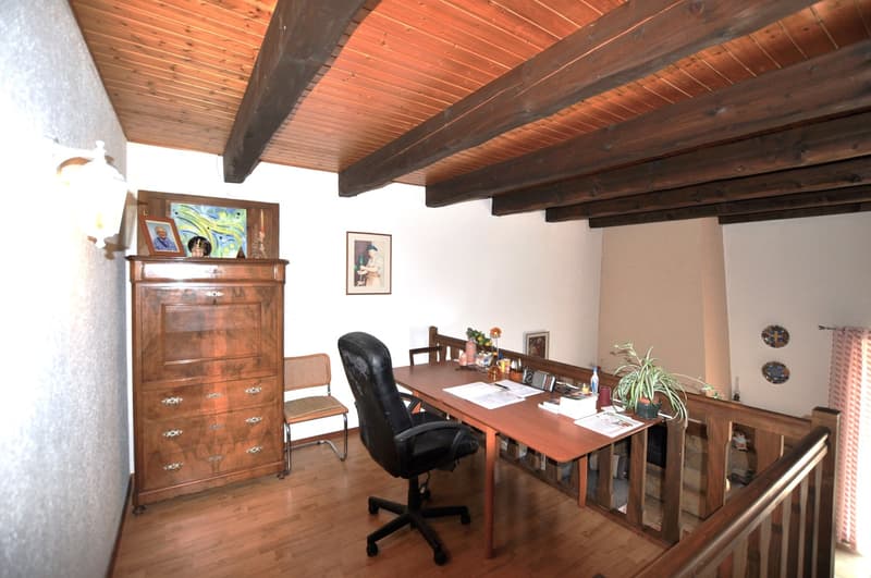 wooden furniture, desk, office chair, cabinet, picture frames