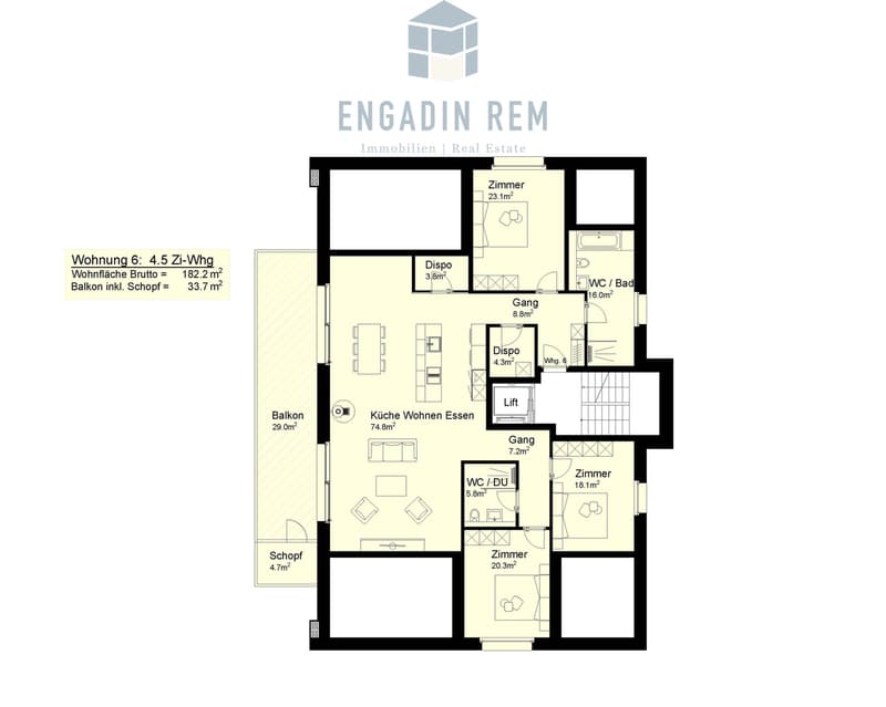 4.5-Zi-Wohnung Nr. 6 im Dachgeschoss Haus A