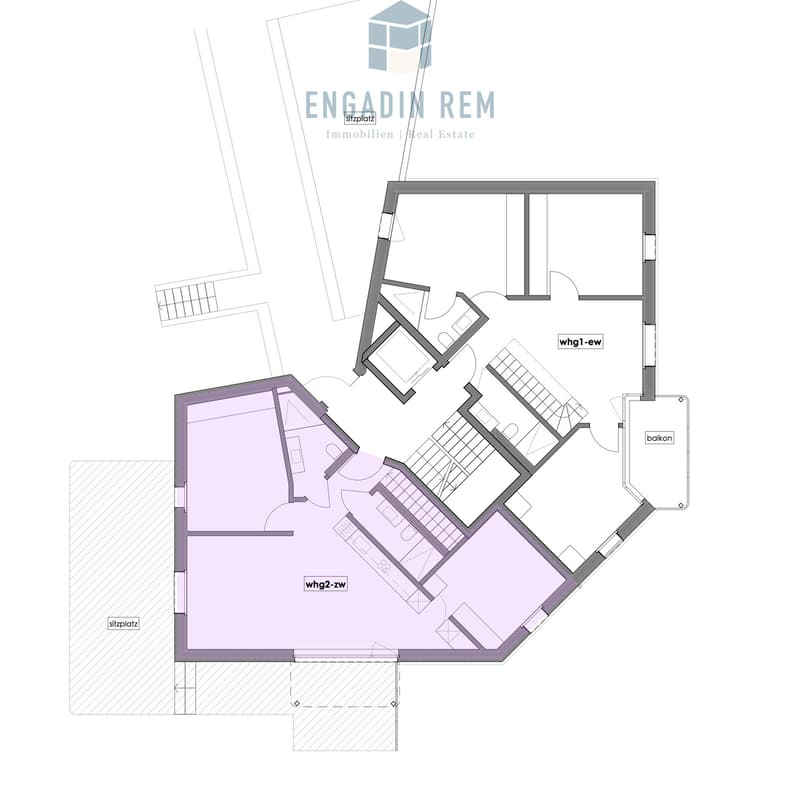 Maisonette-Wohnung Nr. 2, Obergeschoss / Duplex flat no. 2 / upper floor / appartamento duplex n. 2 / primo piano