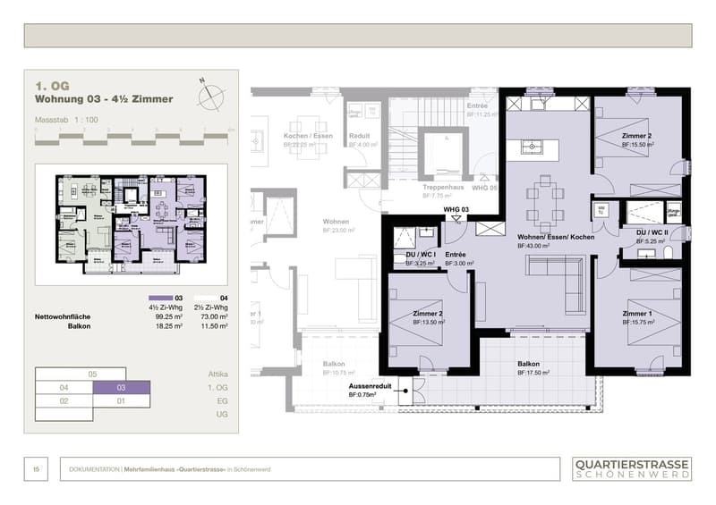 Entrance, living room/kitchen, bedroom 1, bedroom 2, toilet, terrace, balcony