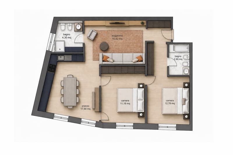 Comfortable and new 3.5-room pied-à-terre in the center of Lugano (5)