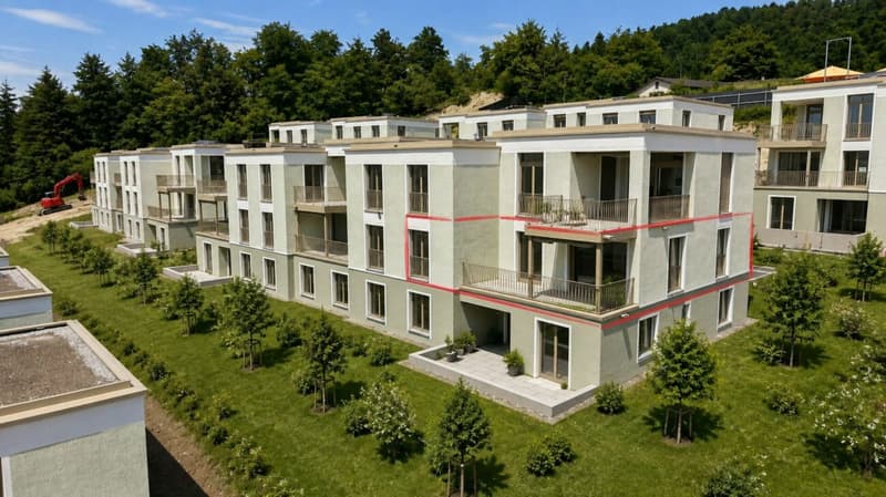 Situation Wohnung Haus D (Umgebung mit KI generiert, da noch im Bau)