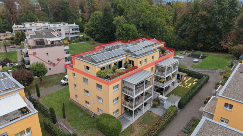 Aussenansicht Südwest, mit Situation Attikawohnung