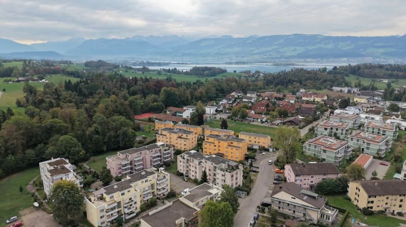 Drohnenansicht, im Hintergrund Zürichsee