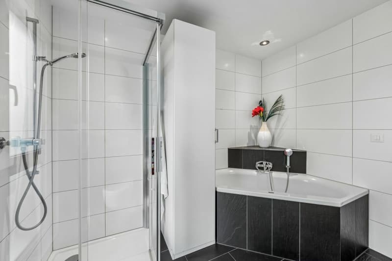 Badezimmer mit Badewanne und Dusche