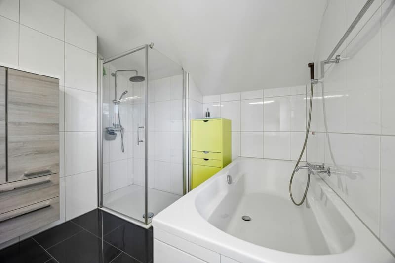 Badezimmer mit Badewanne und Dusche