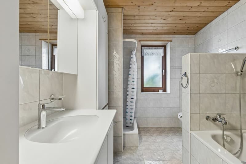 Badezimmer mit Badewanne und Dusche
