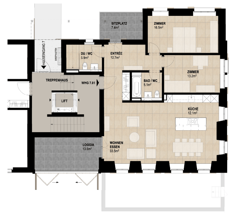 First rental of a 3.5-room apartment in a renovated old building with 2 balconies (6)