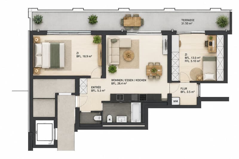 3.5-Zimmer-Attikawohnung in Zug mit zwei Terrassen und Seesicht (14)