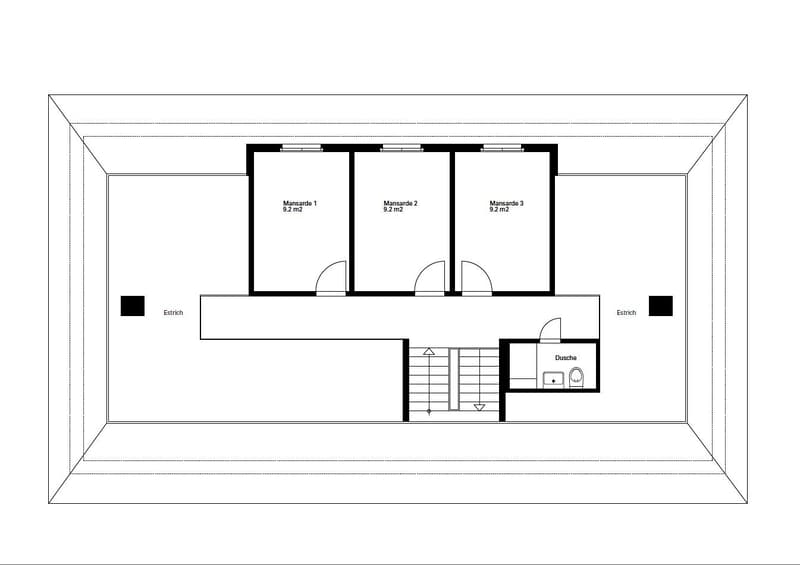 3 rooms, 1 bathroom, entrance hall, staircase