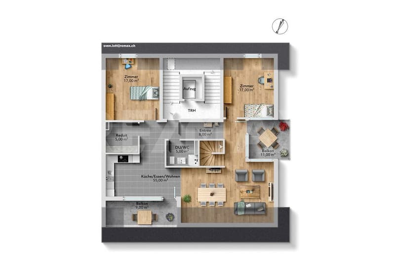 Appartement maisonnette 4,5 pièces, lumineux, moderne et avec deux balcons (12)