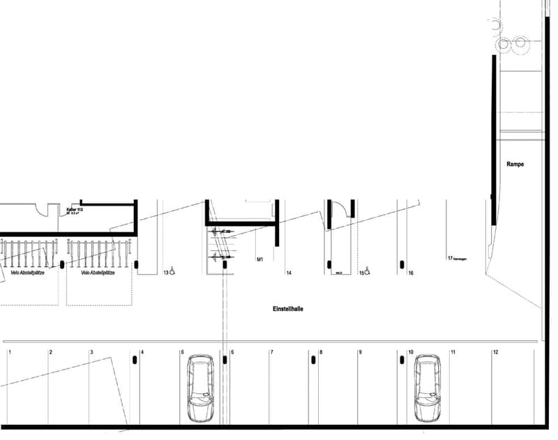 Parking area, Garages, Car entrance ramp, Stairs