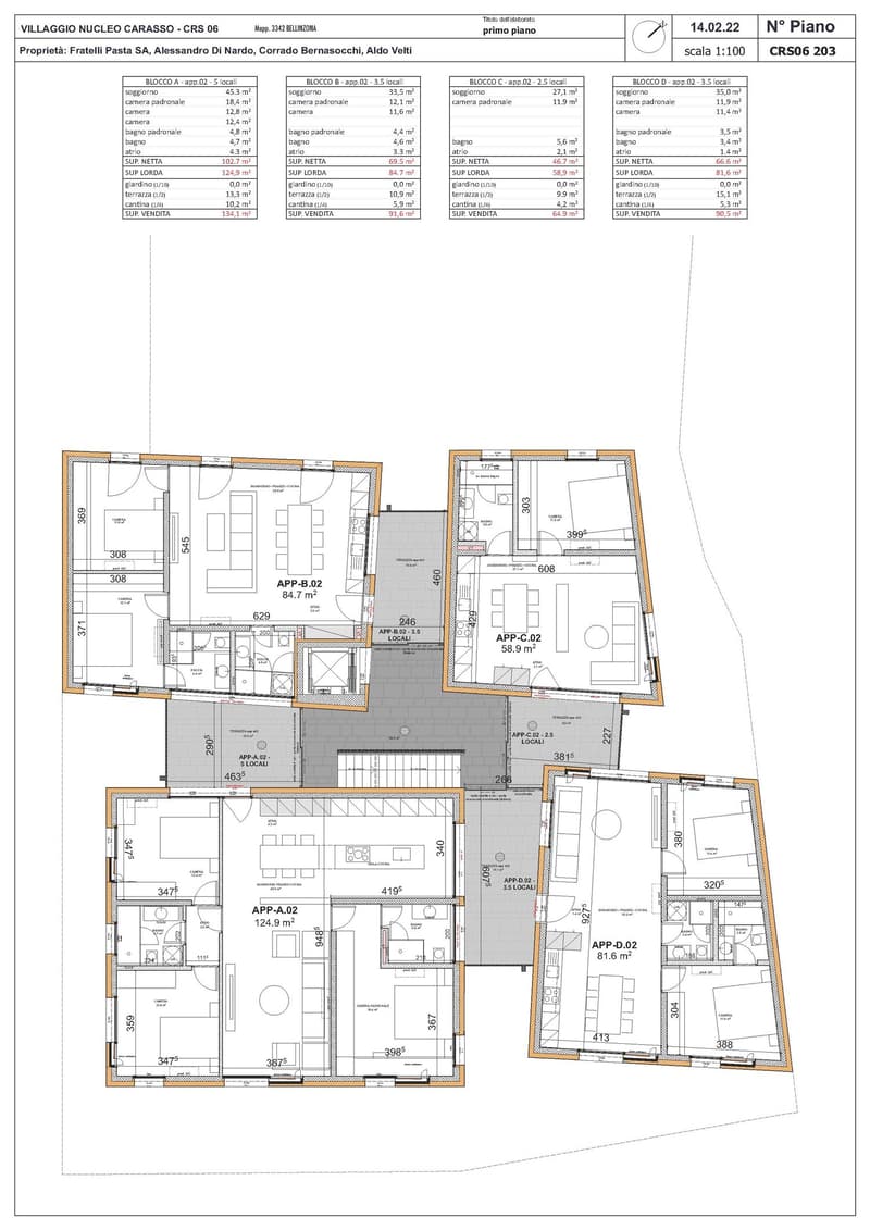 5 apartments, balconies, kitchen, living room, bedrooms, bathrooms