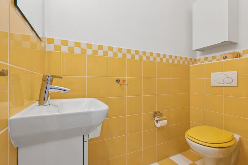 Die zweite Toilette dient auch den Gästen und ist direkt beim Eingang. / Anche la seconda toilette è destinata agli ospiti e si trova proprio accanto all'ingresso