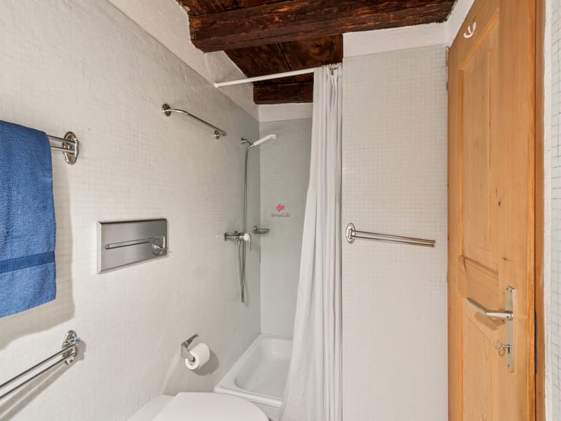 ... Lavabo, WC, Dusche und reichlich Schränke. / ... lavandino, WC e doccia.