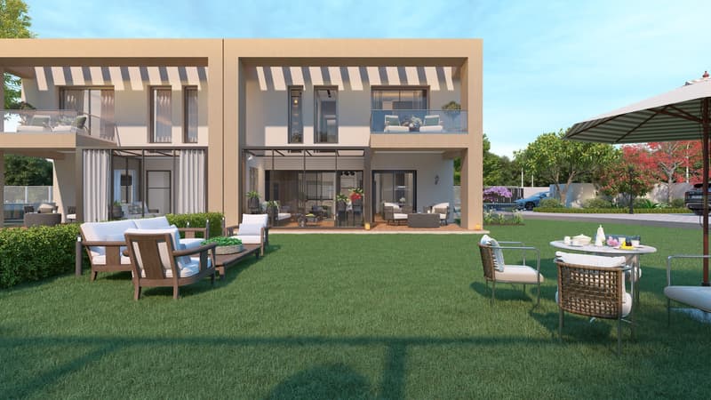 / Vue de face villa jumelle / Front view of semi-detached villa