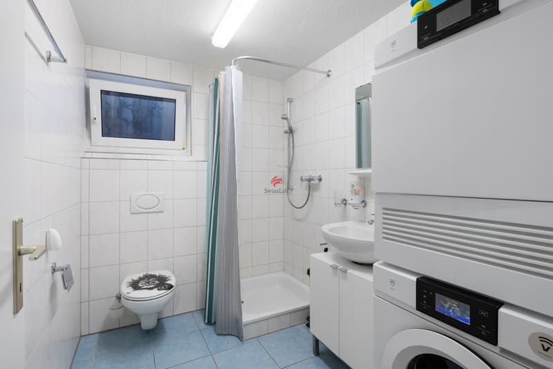 Funktionales Untergeschossbad mit Dusche und komfortabler Waschlösung.