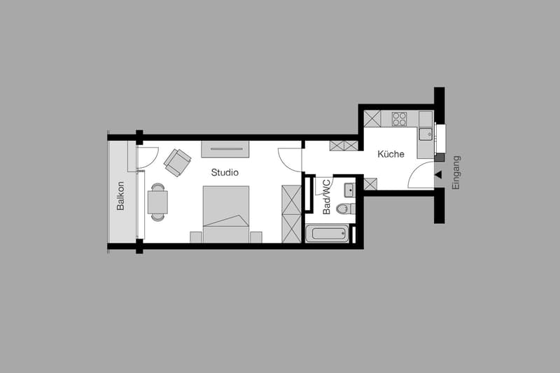 Furnished studio Apartment near Hirslanden, Balgrist / Möbliertes Studio-Apartment (6)
