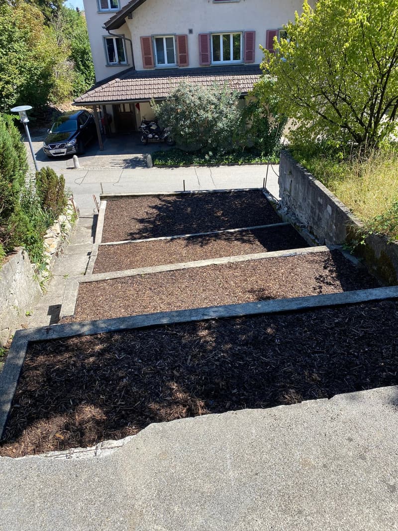 Exterior with raised ground floor and driveway