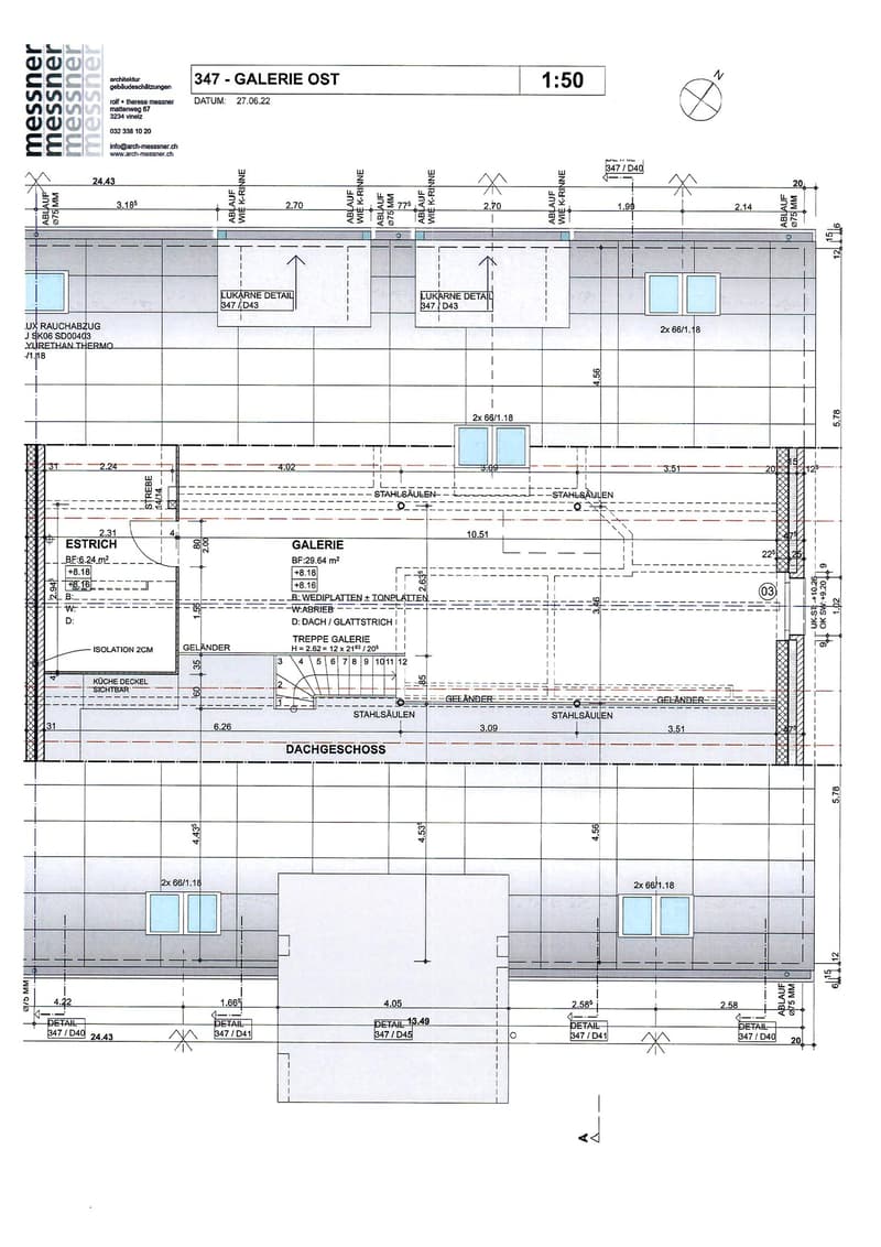 Grundriss Galerie mit Dachschräge und Dachfenstern
