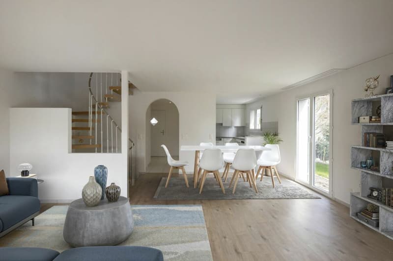 Wohn-/Esszimmer (mit KI möbliert)