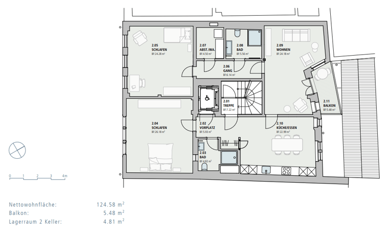 living room, kitchen, 2 bedrooms, 2 bathrooms, balcony