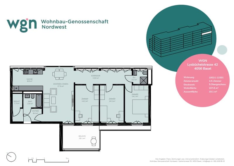 Grundrissplan Volta Nord 4.5- Zwg 5.OG mitte
