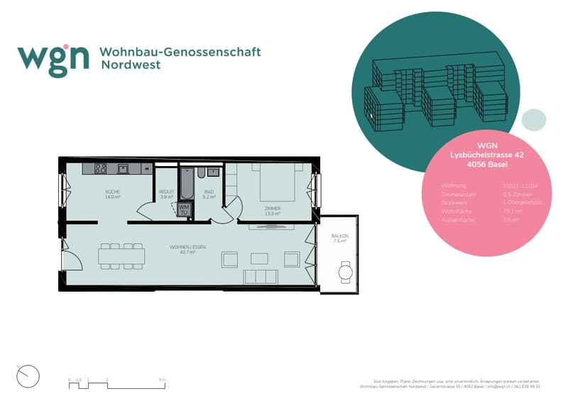 Grundrissplan Volta Nord 2.5-Zwg 1.OG GH mitte rechts
