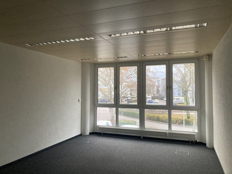 large windows, concrete floor, empty room