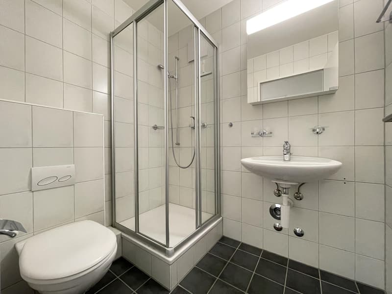 Separates WC mit Dusche (Beispielfoto aus baugleicher Wohnung auf dem 4.OG; Abweichungen sind möglich)