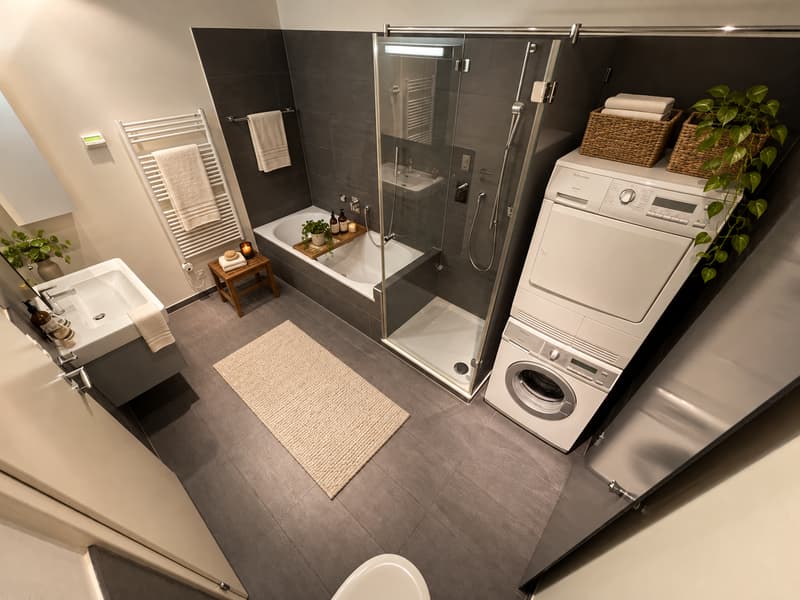 Badezimmer (Foto einer baugleichen Wohnung mit beispielhafter Möblierung. Abweichungen sind möglich; die Wohnung wird unmöbliert vermietet)