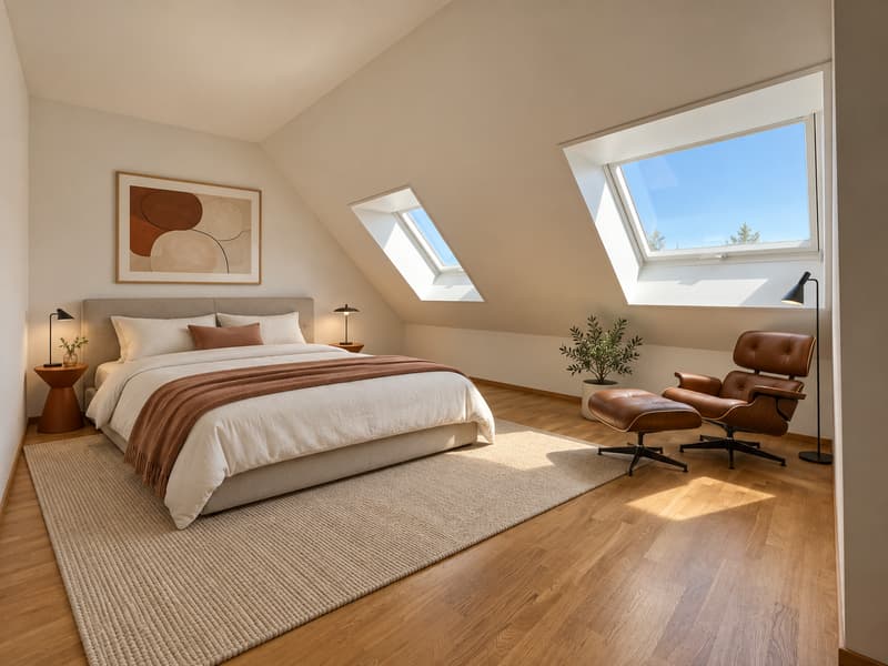 Zimmer 3 (Die abgebildeten Möbel wurden mithilfe von KI ergänzt und dienen ausschliesslich der Veranschaulichung der Räume; die Wohnung wird unmöbliert vermietet)