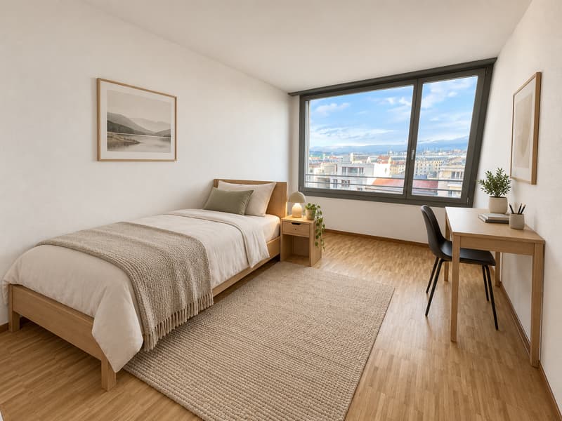 Zimmer 2 (Die abgebildeten Möbel wurden mithilfe von KI ergänzt und dienen ausschliesslich der Veranschaulichung der Räume; die Wohnung wird unmöbliert vermietet)