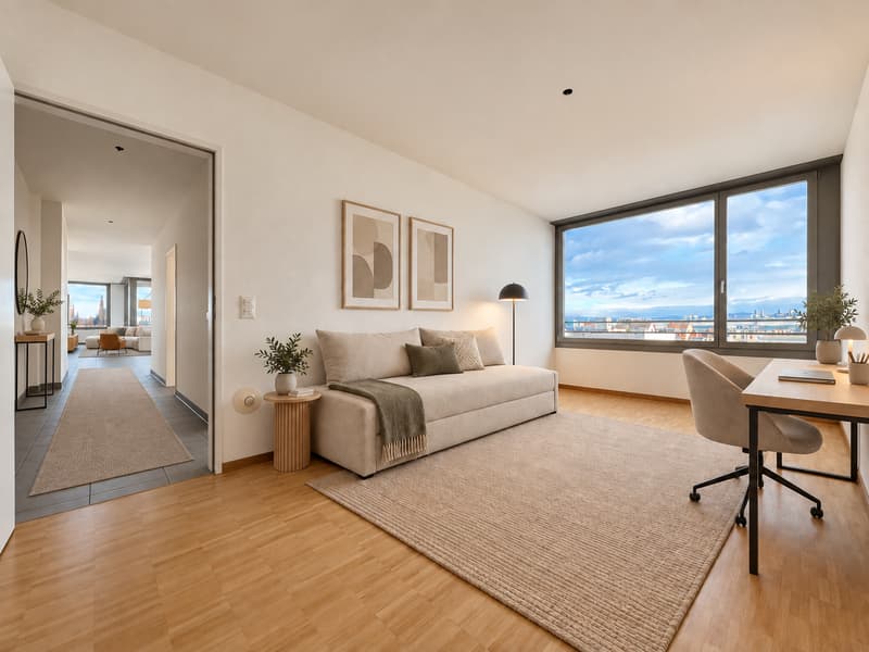 Zimmer 3 (Die abgebildeten Möbel wurden mithilfe von KI ergänzt und dienen ausschliesslich der Veranschaulichung der Räume; die Wohnung wird unmöbliert vermietet)