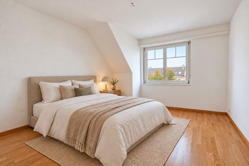 Zimmer 1 (Die abgebildeten Möbel wurden mithilfe von KI ergänzt und dienen ausschliesslich der Veranschaulichung der Räume; die Wohnung wird unmöbliert vermietet)