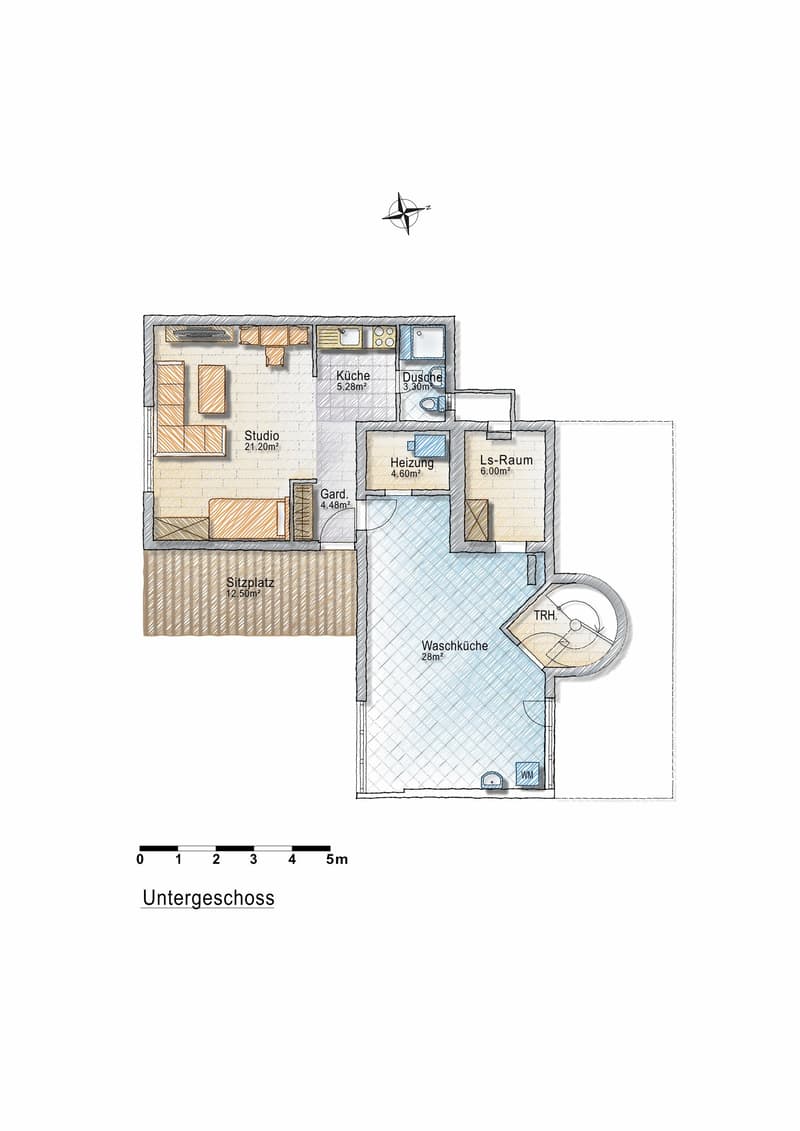 living room, kitchen, studio, laundry, bathroom, dressing room