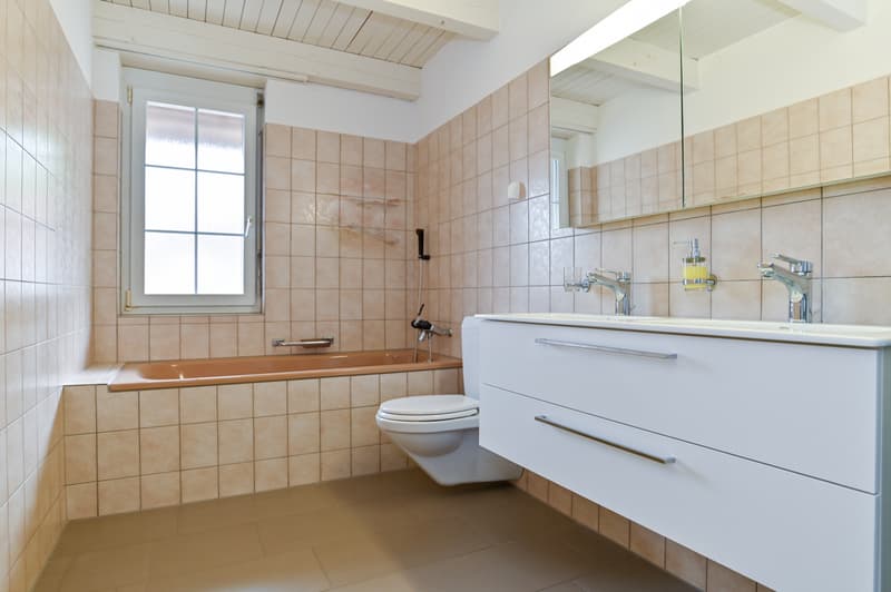 Nasszelle mit Badewanne, WC, Doppellavabo...