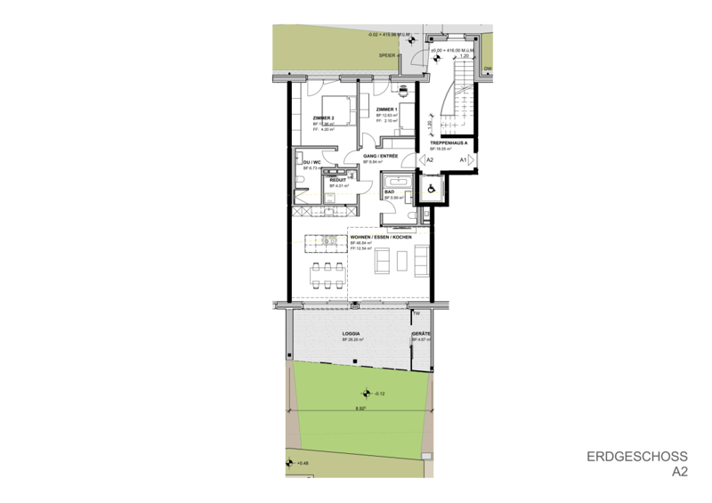Last new building garden apartment: 3.5 rooms on 105 m2 with high quality and construction standard, as well as 26 m2 covered terrace and own garden share (6)