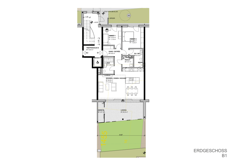 Last new building garden apartment: 3.5 rooms on 105 m2 with high quality and construction standard, as well as 26 m2 covered terrace and own garden share (7)